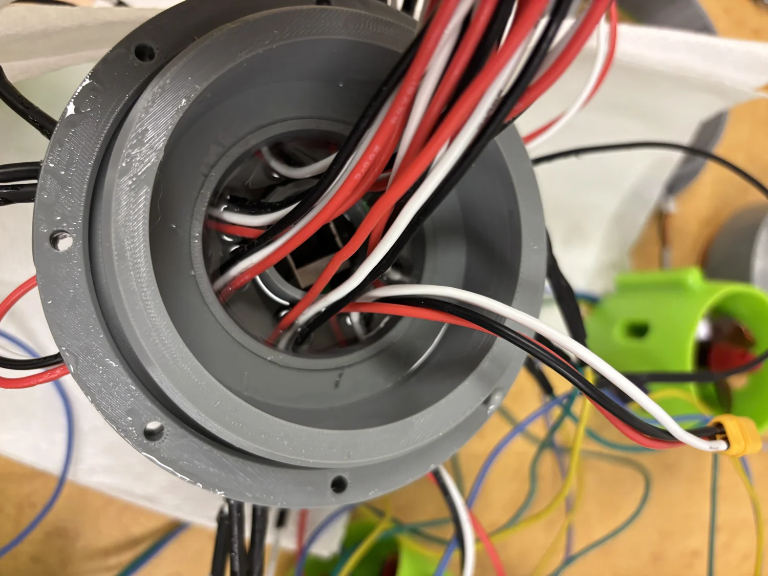Rear endcap with wires passing through the sealed centre